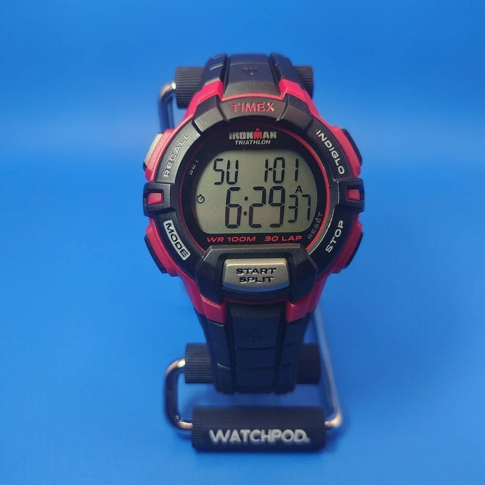 Vintage 2010 Timex Ironman Triathlon 41mm Mens Digital Sports Watch Red 100M WR